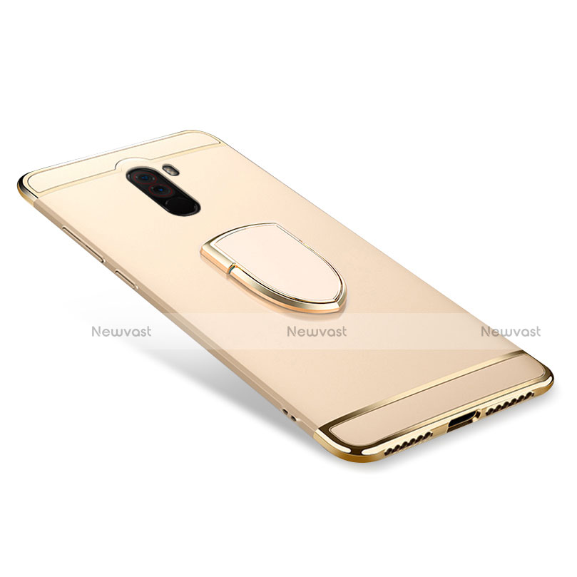 Luxury Metal Frame and Plastic Back Cover with Finger Ring Stand A01 for Xiaomi Pocophone F1 Gold