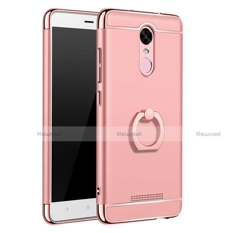 Luxury Metal Frame and Plastic Back Cover with Finger Ring Stand A01 for Xiaomi Redmi Note 3 MediaTek Rose Gold