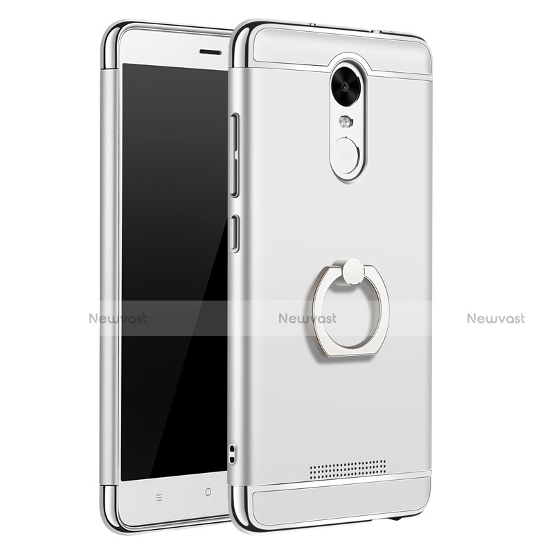 Luxury Metal Frame and Plastic Back Cover with Finger Ring Stand A01 for Xiaomi Redmi Note 3 MediaTek Silver