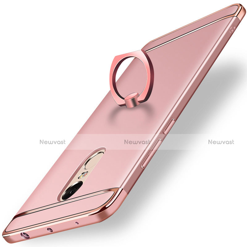 Luxury Metal Frame and Plastic Back Cover with Finger Ring Stand A01 for Xiaomi Redmi Note 4 Rose Gold