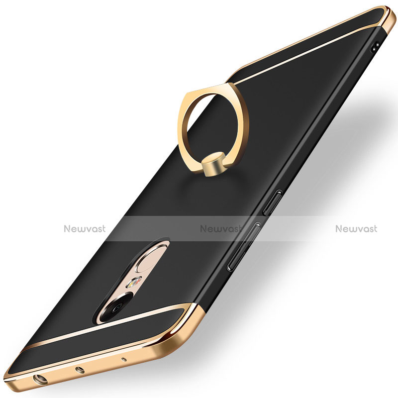 Luxury Metal Frame and Plastic Back Cover with Finger Ring Stand A01 for Xiaomi Redmi Note 4X High Edition Black