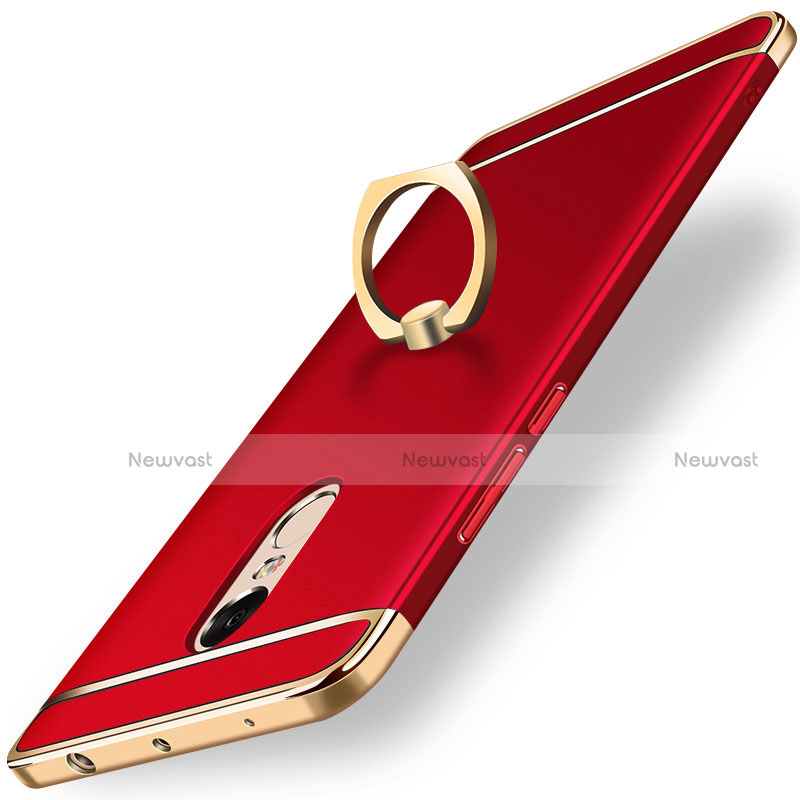 Luxury Metal Frame and Plastic Back Cover with Finger Ring Stand A01 for Xiaomi Redmi Note 4X High Edition Red