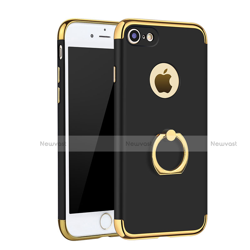 Luxury Metal Frame and Plastic Back Cover with Finger Ring Stand A02 for Apple iPhone 7 Black