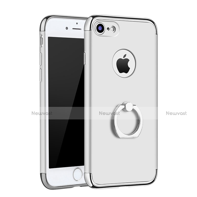 Luxury Metal Frame and Plastic Back Cover with Finger Ring Stand A02 for Apple iPhone 7 Silver