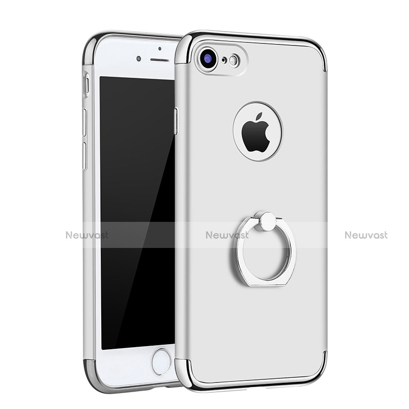 Luxury Metal Frame and Plastic Back Cover with Finger Ring Stand A02 for Apple iPhone 8 Silver