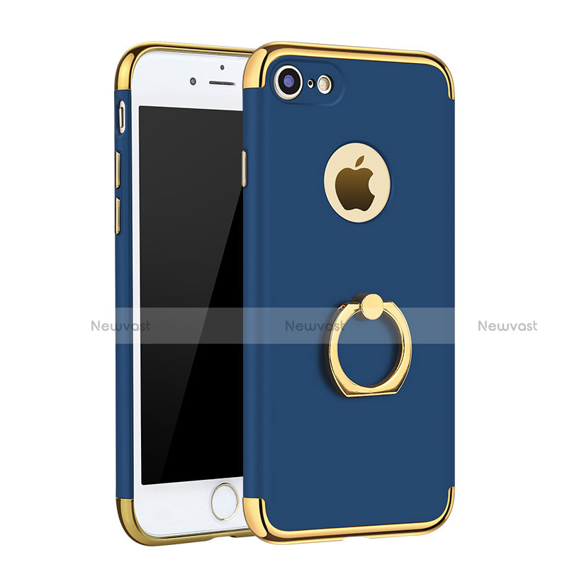 Luxury Metal Frame and Plastic Back Cover with Finger Ring Stand A02 for Apple iPhone SE (2020) Blue