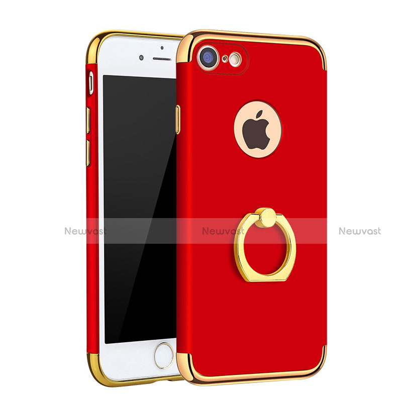 Luxury Metal Frame and Plastic Back Cover with Finger Ring Stand A02 for Apple iPhone SE (2020) Red