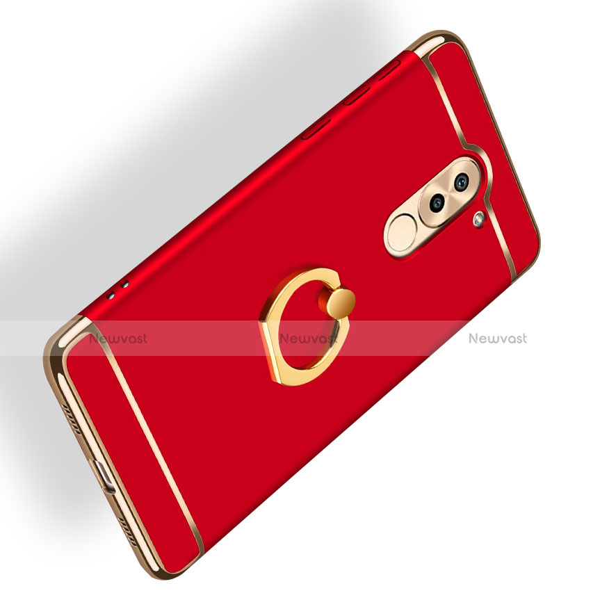 Luxury Metal Frame and Plastic Back Cover with Finger Ring Stand A02 for Huawei Honor 6X Pro Red