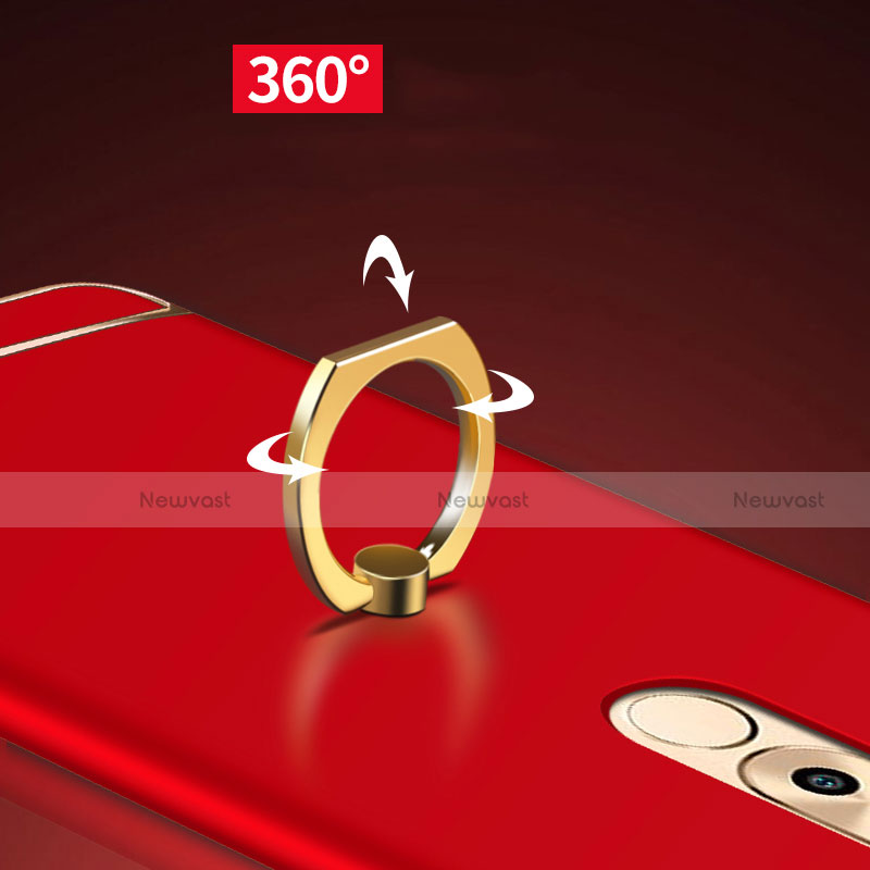 Luxury Metal Frame and Plastic Back Cover with Finger Ring Stand A02 for Huawei Honor 6X Pro Red