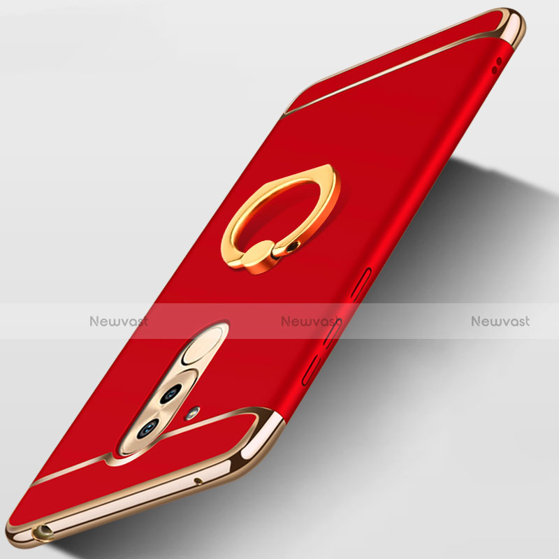 Luxury Metal Frame and Plastic Back Cover with Finger Ring Stand A02 for Huawei Honor 6X Red