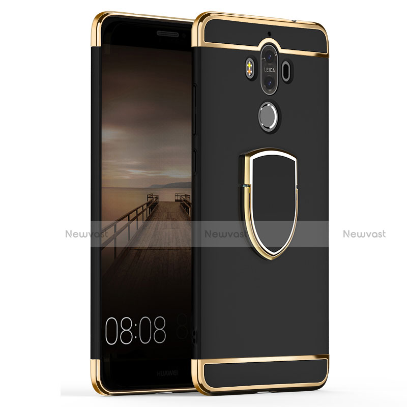 Luxury Metal Frame and Plastic Back Cover with Finger Ring Stand A02 for Huawei Mate 9 Black