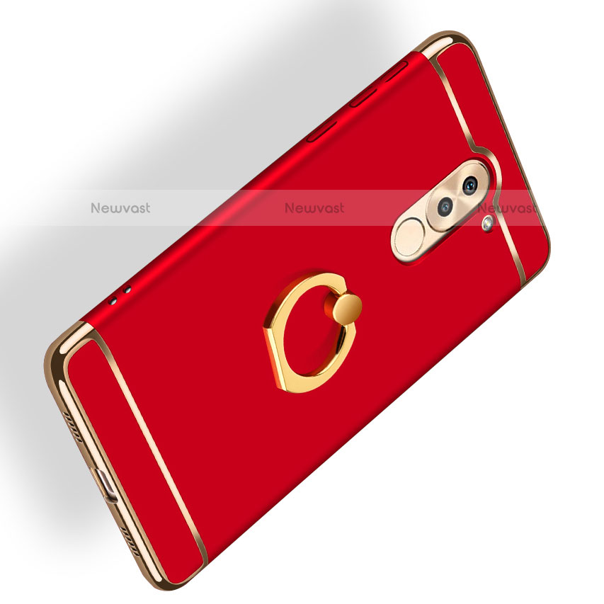 Luxury Metal Frame and Plastic Back Cover with Finger Ring Stand A02 for Huawei Mate 9 Lite Red