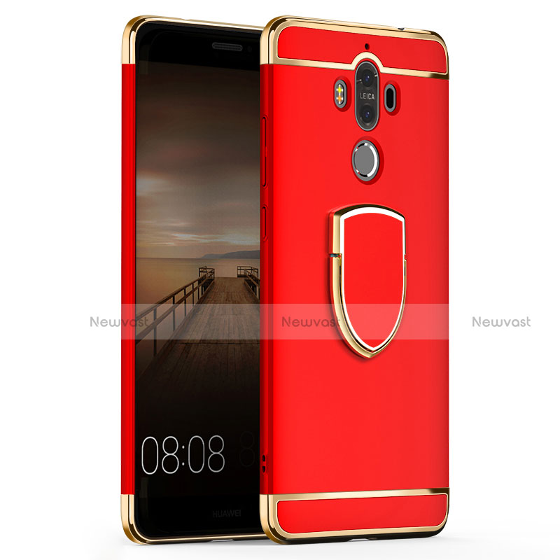 Luxury Metal Frame and Plastic Back Cover with Finger Ring Stand A02 for Huawei Mate 9 Red