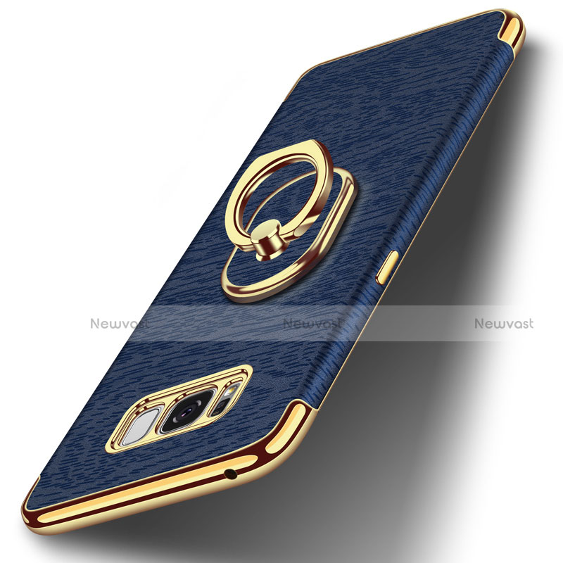 Luxury Metal Frame and Plastic Back Cover with Finger Ring Stand A02 for Samsung Galaxy S8 Plus Blue