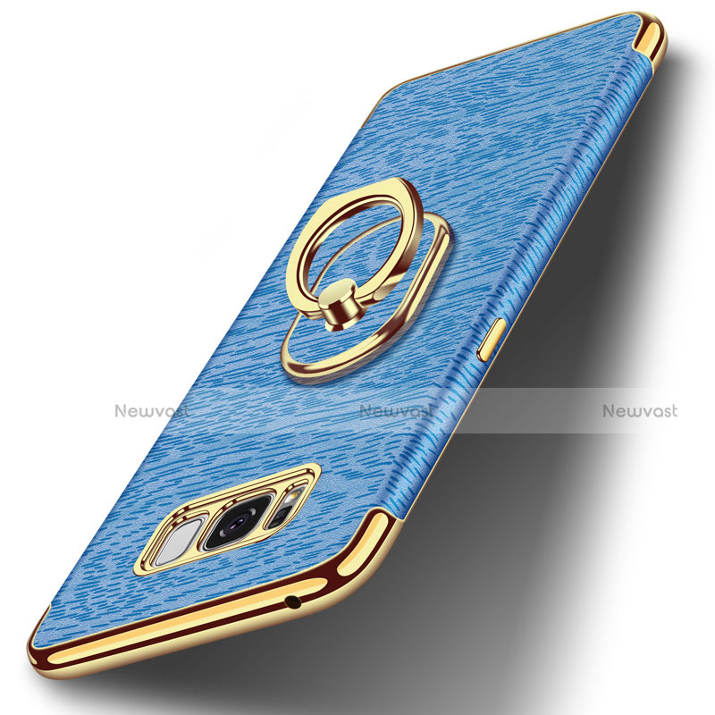 Luxury Metal Frame and Plastic Back Cover with Finger Ring Stand A02 for Samsung Galaxy S8 Plus Sky Blue