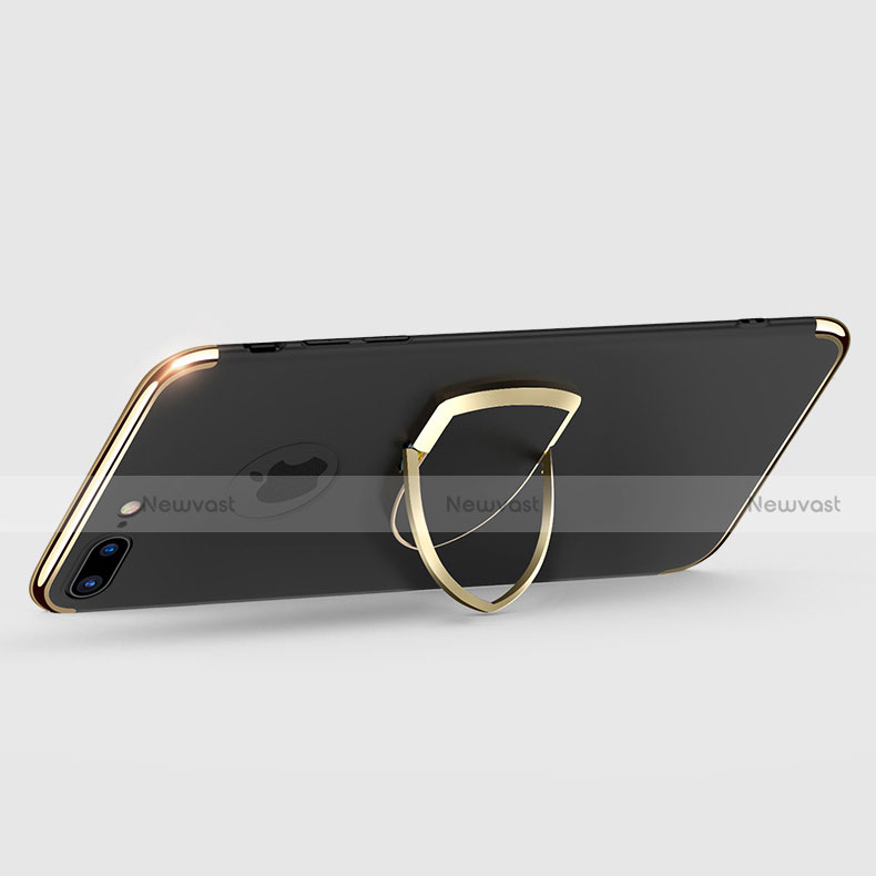 Luxury Metal Frame and Plastic Back Cover with Finger Ring Stand A03 for Apple iPhone 8 Plus Black