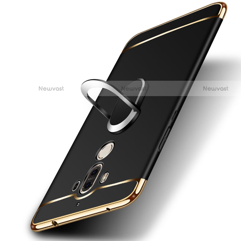 Luxury Metal Frame and Plastic Back Cover with Finger Ring Stand A03 for Huawei Mate 9 Black
