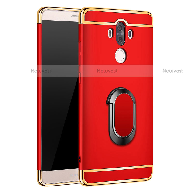 Luxury Metal Frame and Plastic Back Cover with Finger Ring Stand A03 for Huawei Mate 9 Red