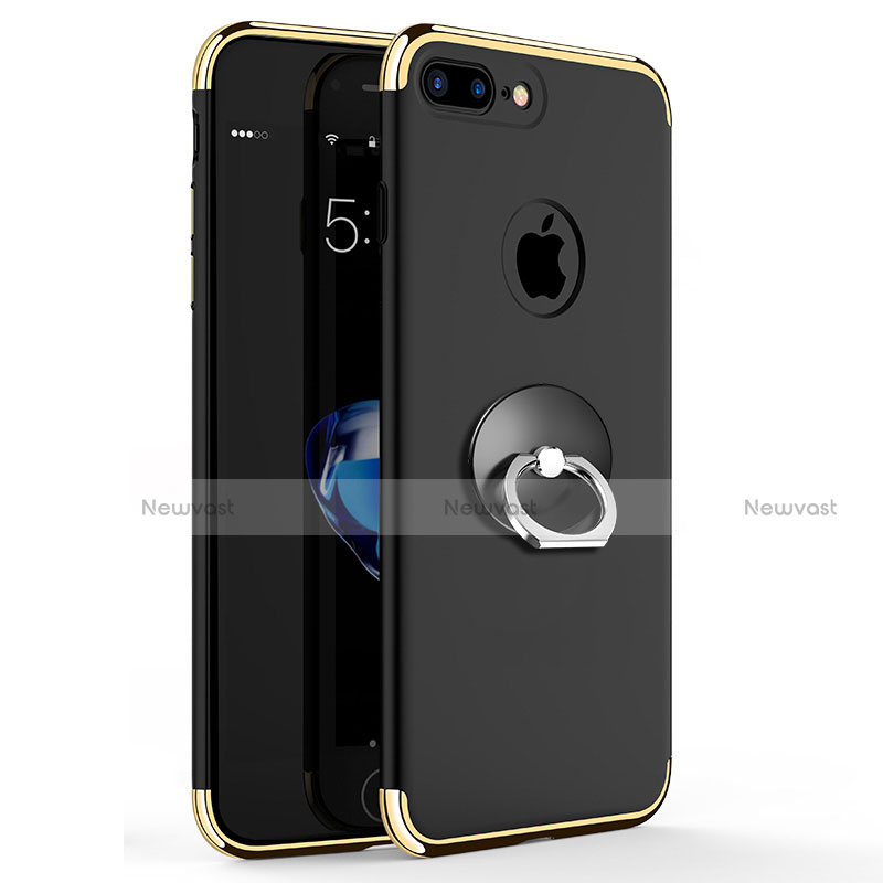 Luxury Metal Frame and Plastic Back Cover with Finger Ring Stand A04 for Apple iPhone 8 Plus Black