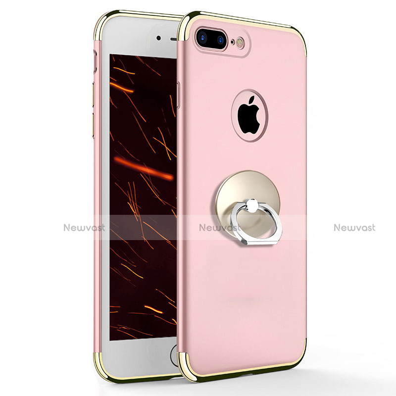 Luxury Metal Frame and Plastic Back Cover with Finger Ring Stand A04 for Apple iPhone 8 Plus Pink