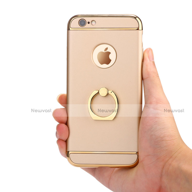 Luxury Metal Frame and Plastic Back Cover with Finger Ring Stand A05 for Apple iPhone 6 Gold