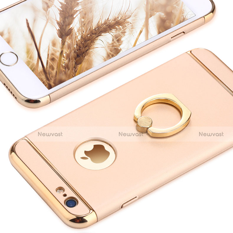 Luxury Metal Frame and Plastic Back Cover with Finger Ring Stand A05 for Apple iPhone 6 Gold