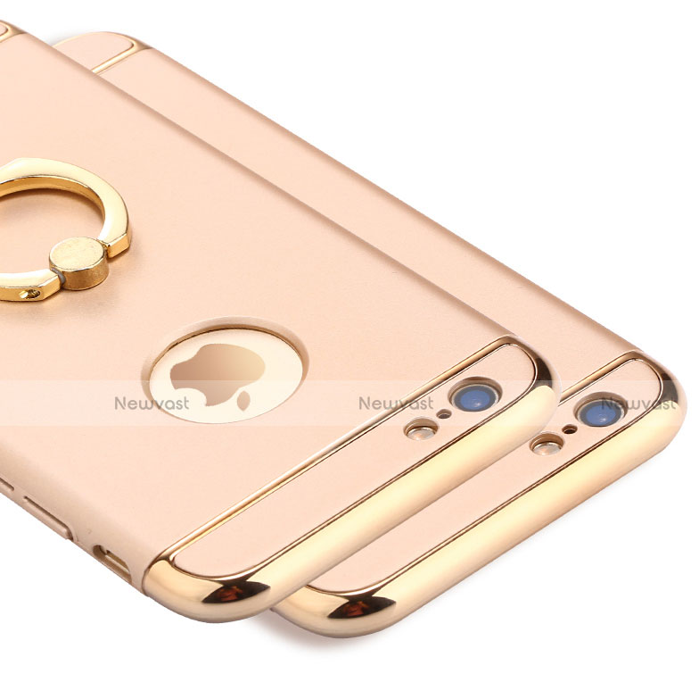 Luxury Metal Frame and Plastic Back Cover with Finger Ring Stand A05 for Apple iPhone 6S Gold