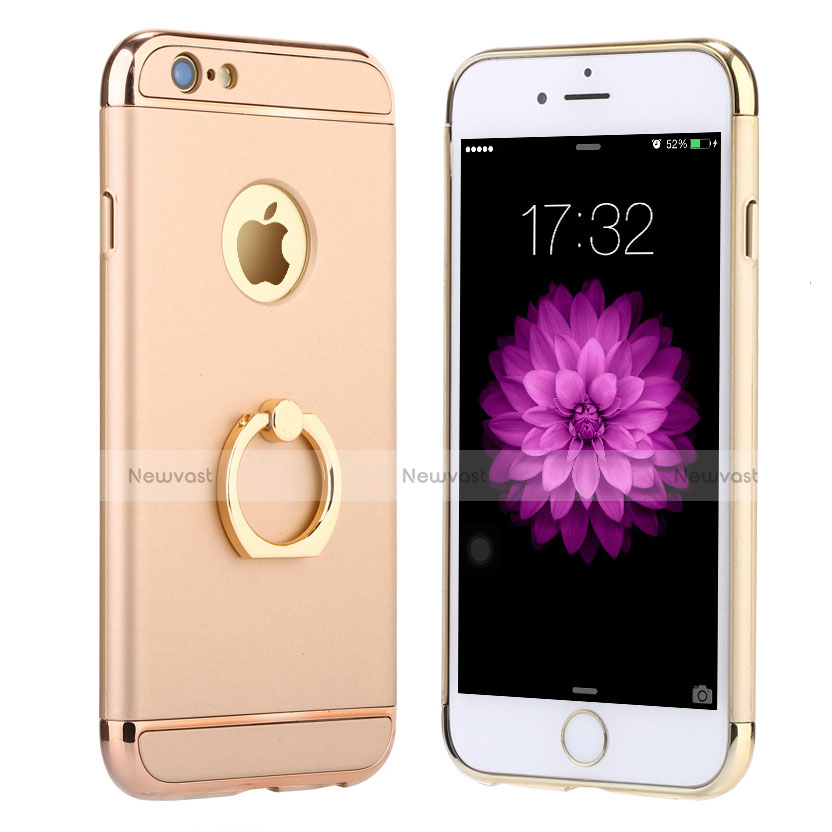 Luxury Metal Frame and Plastic Back Cover with Finger Ring Stand A05 for Apple iPhone 6S Plus Gold
