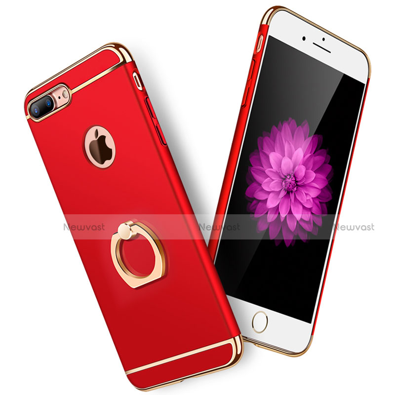 Luxury Metal Frame and Plastic Back Cover with Finger Ring Stand A05 for Apple iPhone 8 Plus