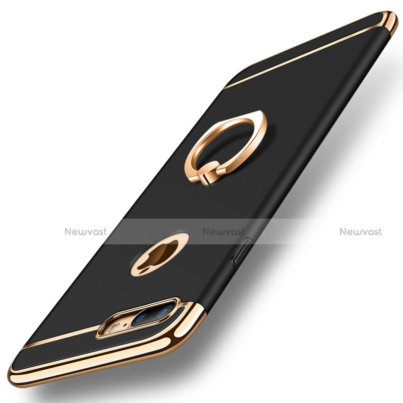 Luxury Metal Frame and Plastic Back Cover with Finger Ring Stand A05 for Apple iPhone 8 Plus Black
