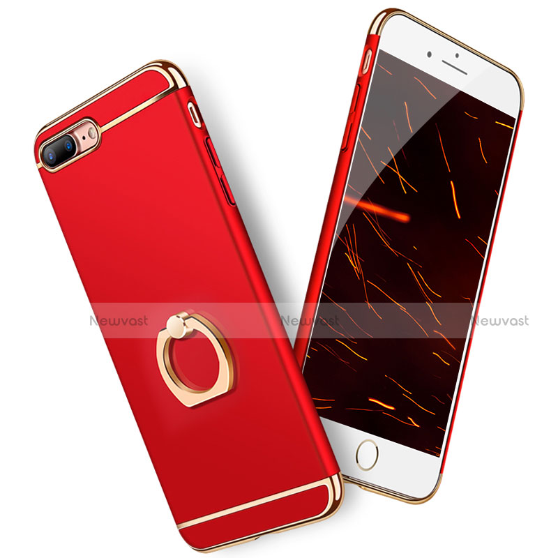 Luxury Metal Frame and Plastic Back Cover with Finger Ring Stand A06 for Apple iPhone 8 Plus