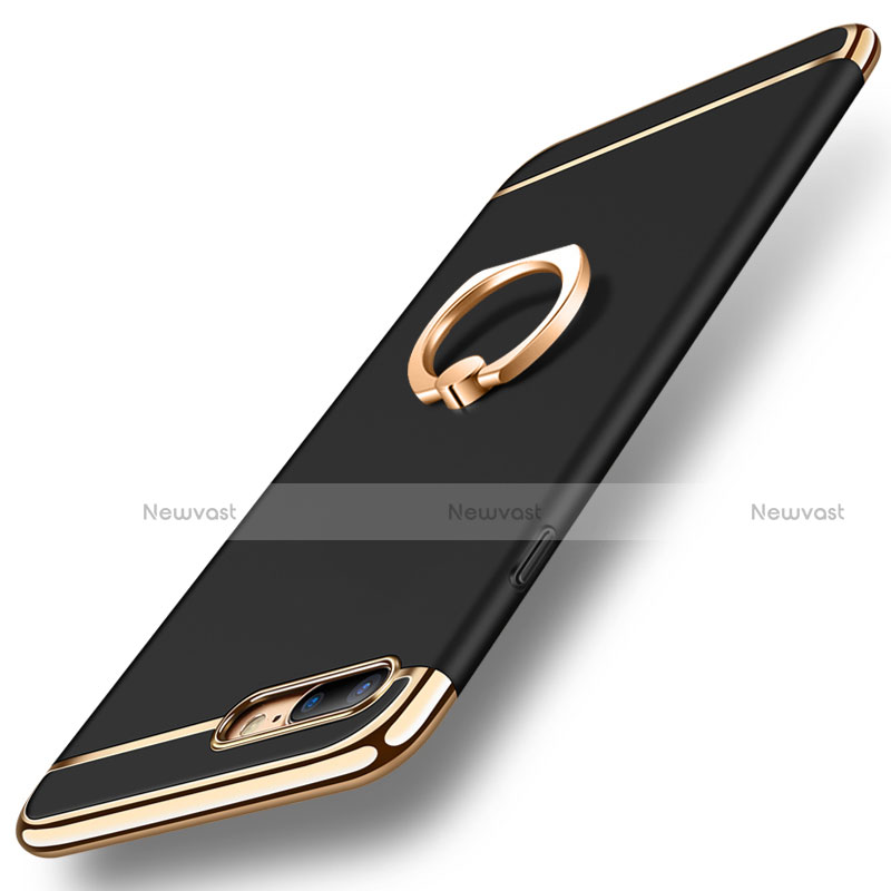 Luxury Metal Frame and Plastic Back Cover with Finger Ring Stand A06 for Apple iPhone 8 Plus Black