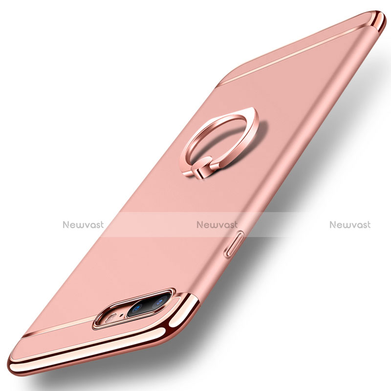 Luxury Metal Frame and Plastic Back Cover with Finger Ring Stand A06 for Apple iPhone 8 Plus Rose Gold