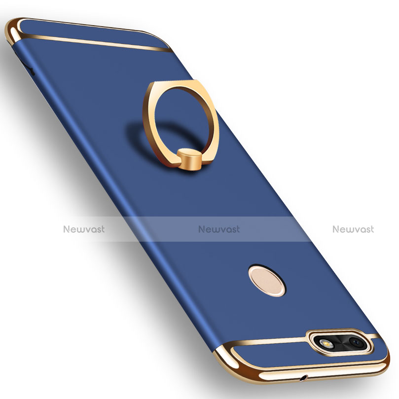 Luxury Metal Frame and Plastic Back Cover with Finger Ring Stand A06 for Huawei P9 Lite Mini Blue