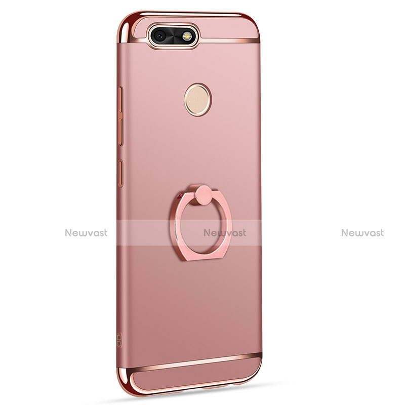 Luxury Metal Frame and Plastic Back Cover with Finger Ring Stand A06 for Huawei P9 Lite Mini Rose Gold