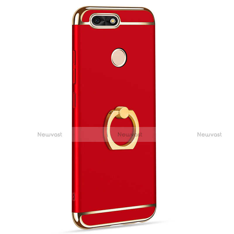 Luxury Metal Frame and Plastic Back Cover with Finger Ring Stand A06 for Huawei Y6 Pro (2017) Red