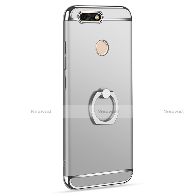 Luxury Metal Frame and Plastic Back Cover with Finger Ring Stand A06 for Huawei Y6 Pro (2017) Silver