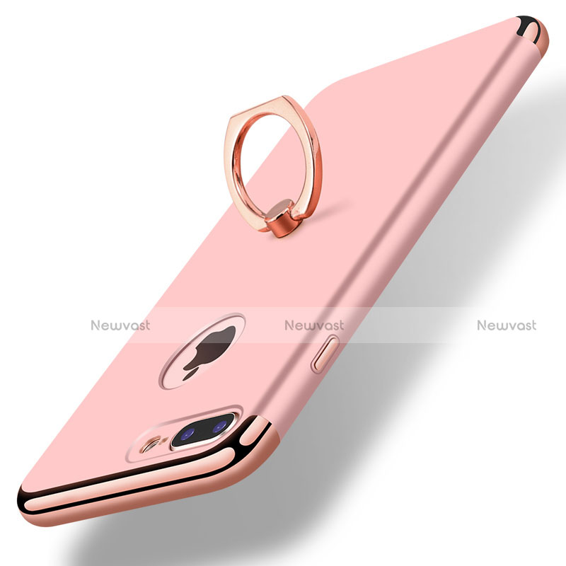 Luxury Metal Frame and Plastic Back Cover with Finger Ring Stand A07 for Apple iPhone 8 Plus Rose Gold