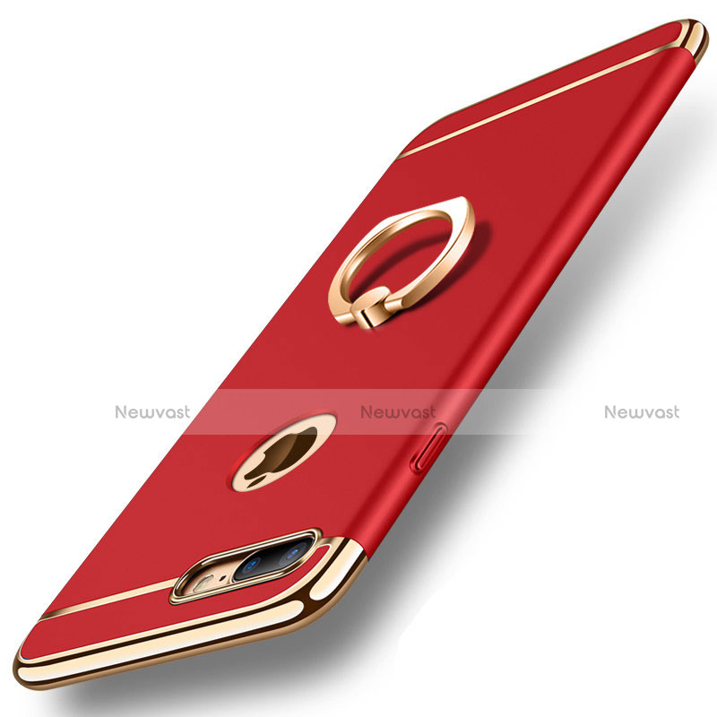 Luxury Metal Frame and Plastic Back Cover with Finger Ring Stand and Lanyard A01 for Apple iPhone 7 Plus Red