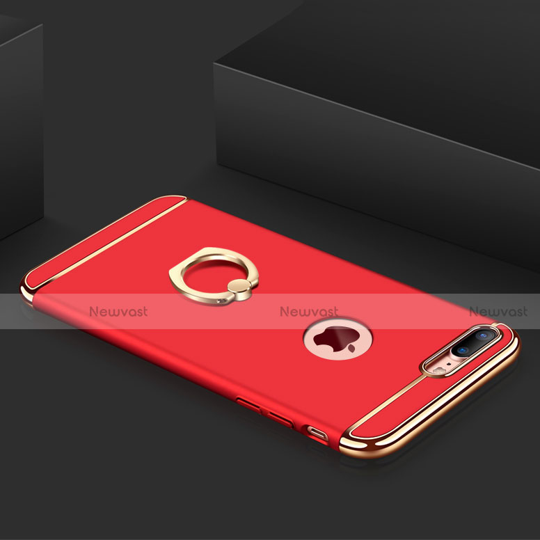 Luxury Metal Frame and Plastic Back Cover with Finger Ring Stand and Lanyard A01 for Apple iPhone 7 Plus Red