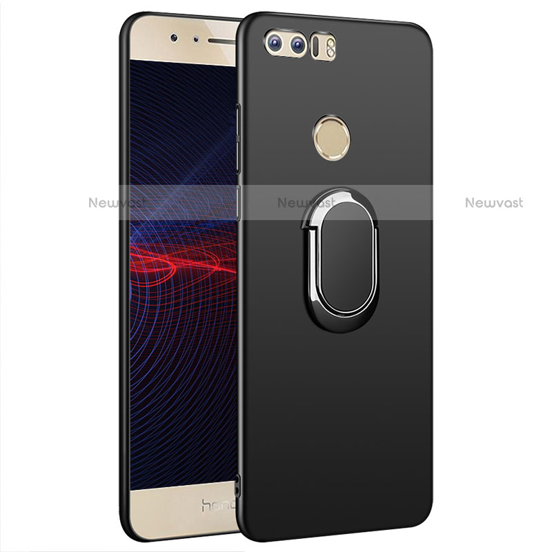 Luxury Metal Frame and Plastic Back Cover with Finger Ring Stand and Lanyard A01 for Huawei Honor 8 Black