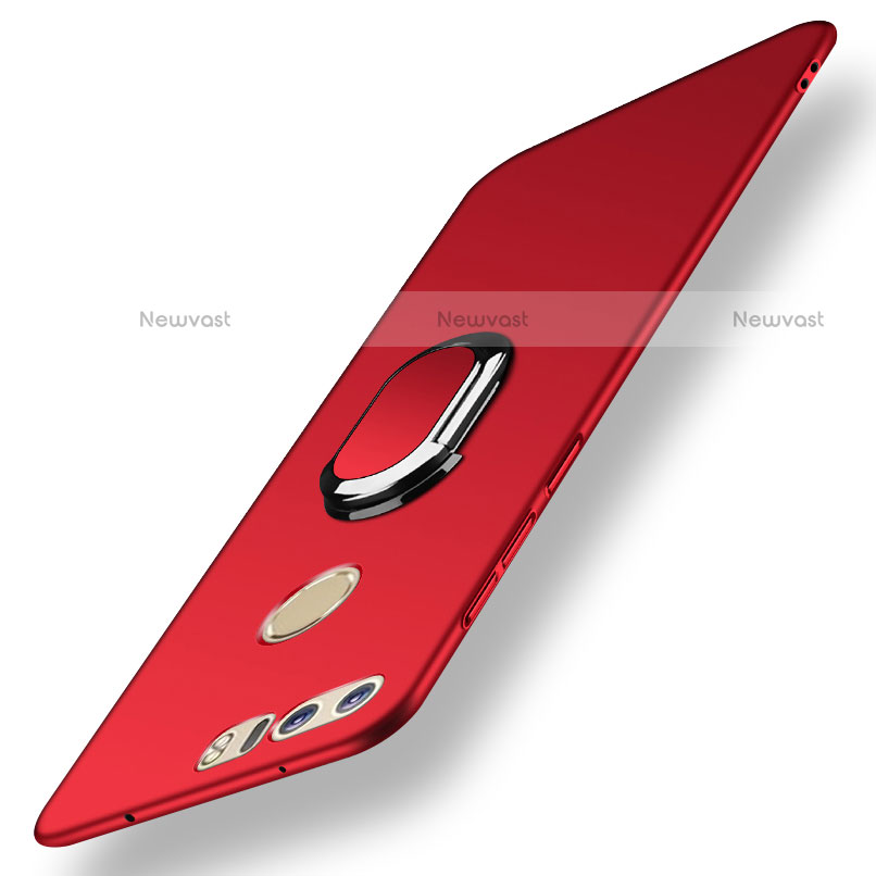 Luxury Metal Frame and Plastic Back Cover with Finger Ring Stand and Lanyard A01 for Huawei Honor 8 Red