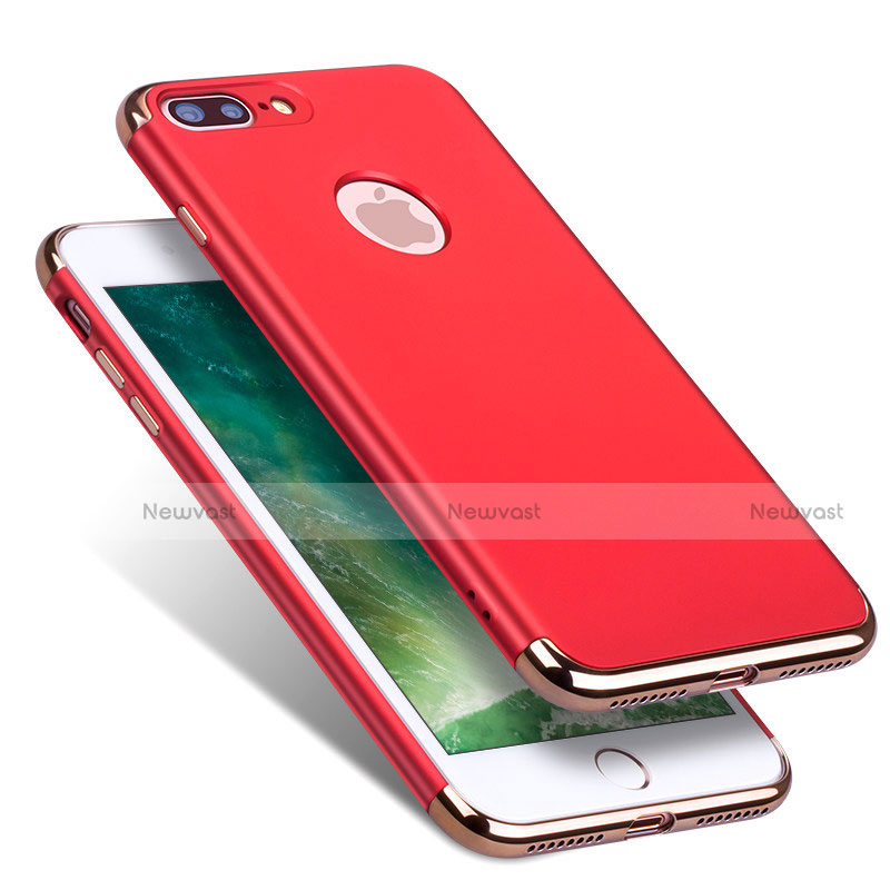 Luxury Metal Frame and Plastic Back Cover with Finger Ring Stand and Lanyard for Apple iPhone 8 Plus