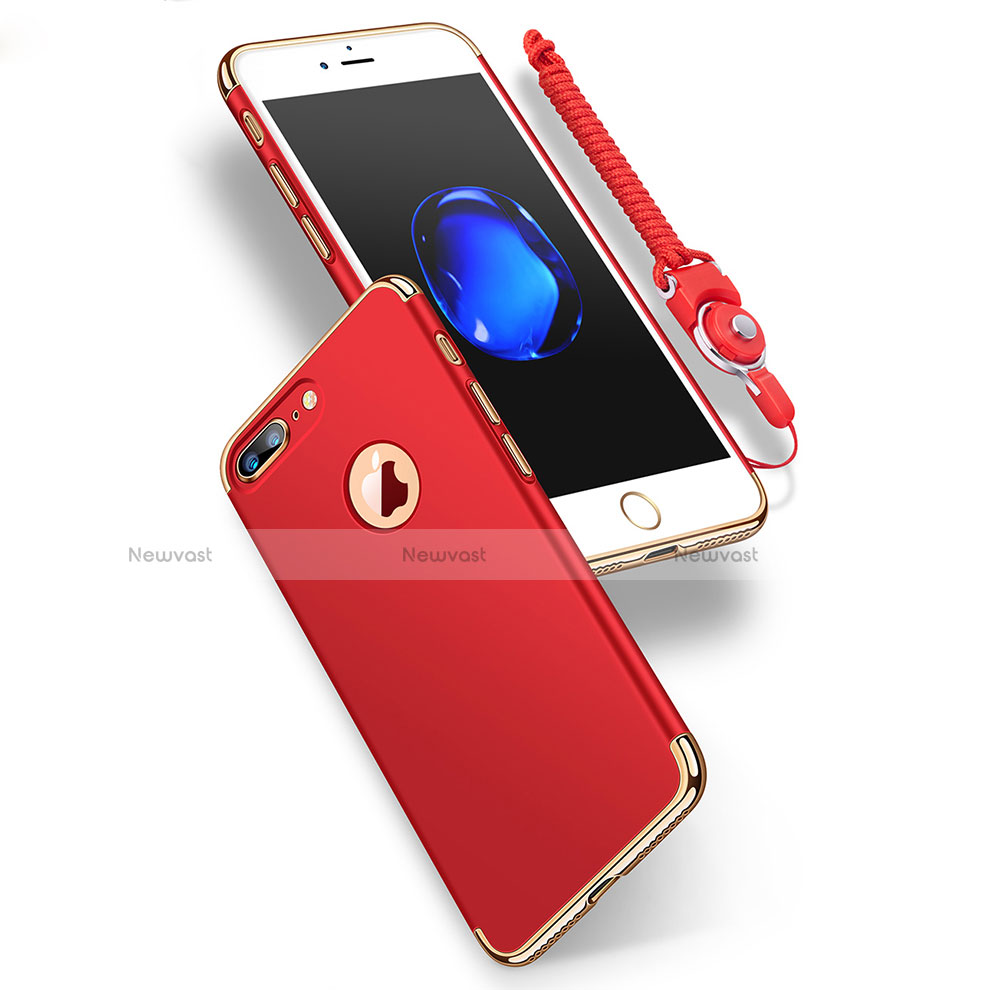 Luxury Metal Frame and Plastic Back Cover with Finger Ring Stand and Lanyard for Apple iPhone 8 Plus