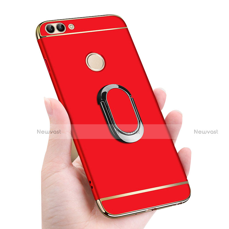 Luxury Metal Frame and Plastic Back Cover with Finger Ring Stand and Lanyard for Huawei Enjoy 7S