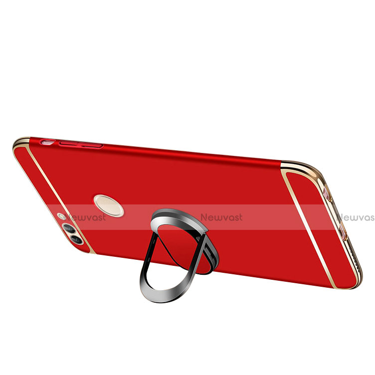 Luxury Metal Frame and Plastic Back Cover with Finger Ring Stand and Lanyard for Huawei Enjoy 8 Plus