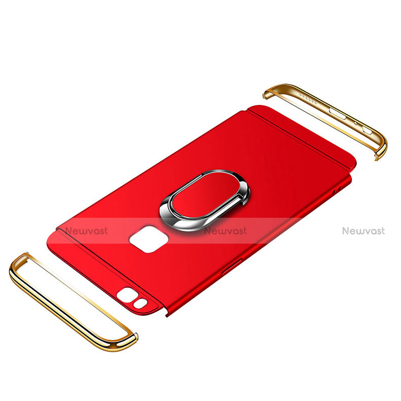 Luxury Metal Frame and Plastic Back Cover with Finger Ring Stand and Lanyard for Huawei G9 Lite