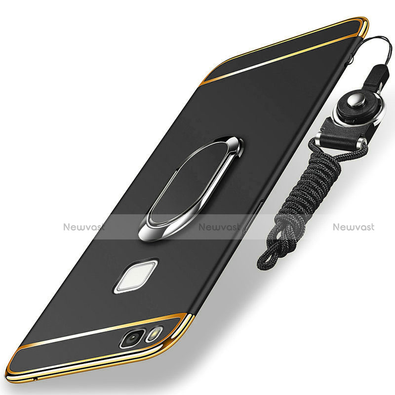 Luxury Metal Frame and Plastic Back Cover with Finger Ring Stand and Lanyard for Huawei G9 Lite