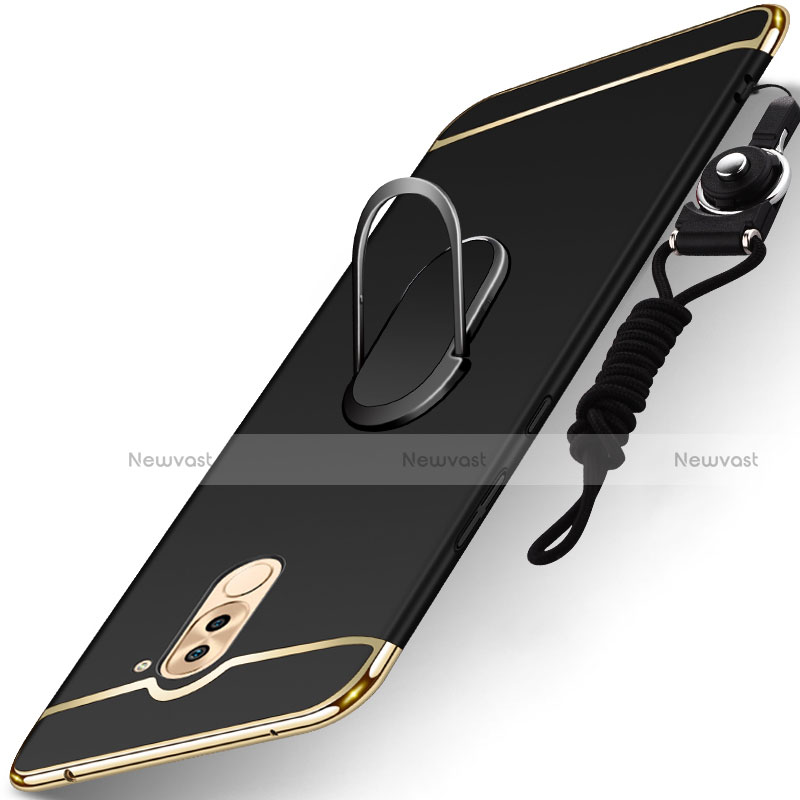Luxury Metal Frame and Plastic Back Cover with Finger Ring Stand and Lanyard for Huawei GR5 (2017)