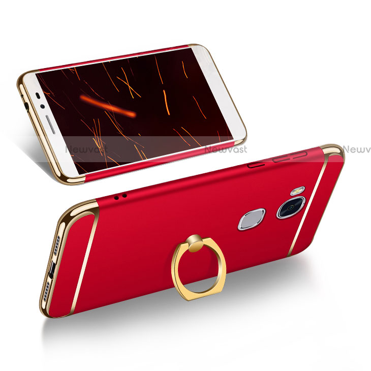 Luxury Metal Frame and Plastic Back Cover with Finger Ring Stand and Lanyard for Huawei Honor 5X